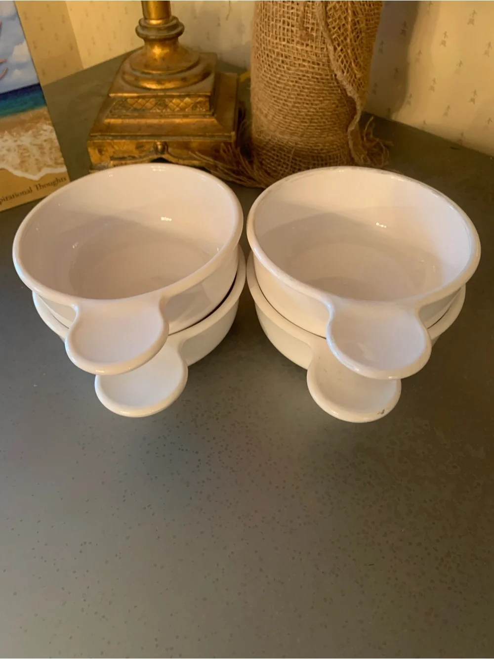 4 Corning Ware, SMALL grab it bowls with handles, can use in microwave.